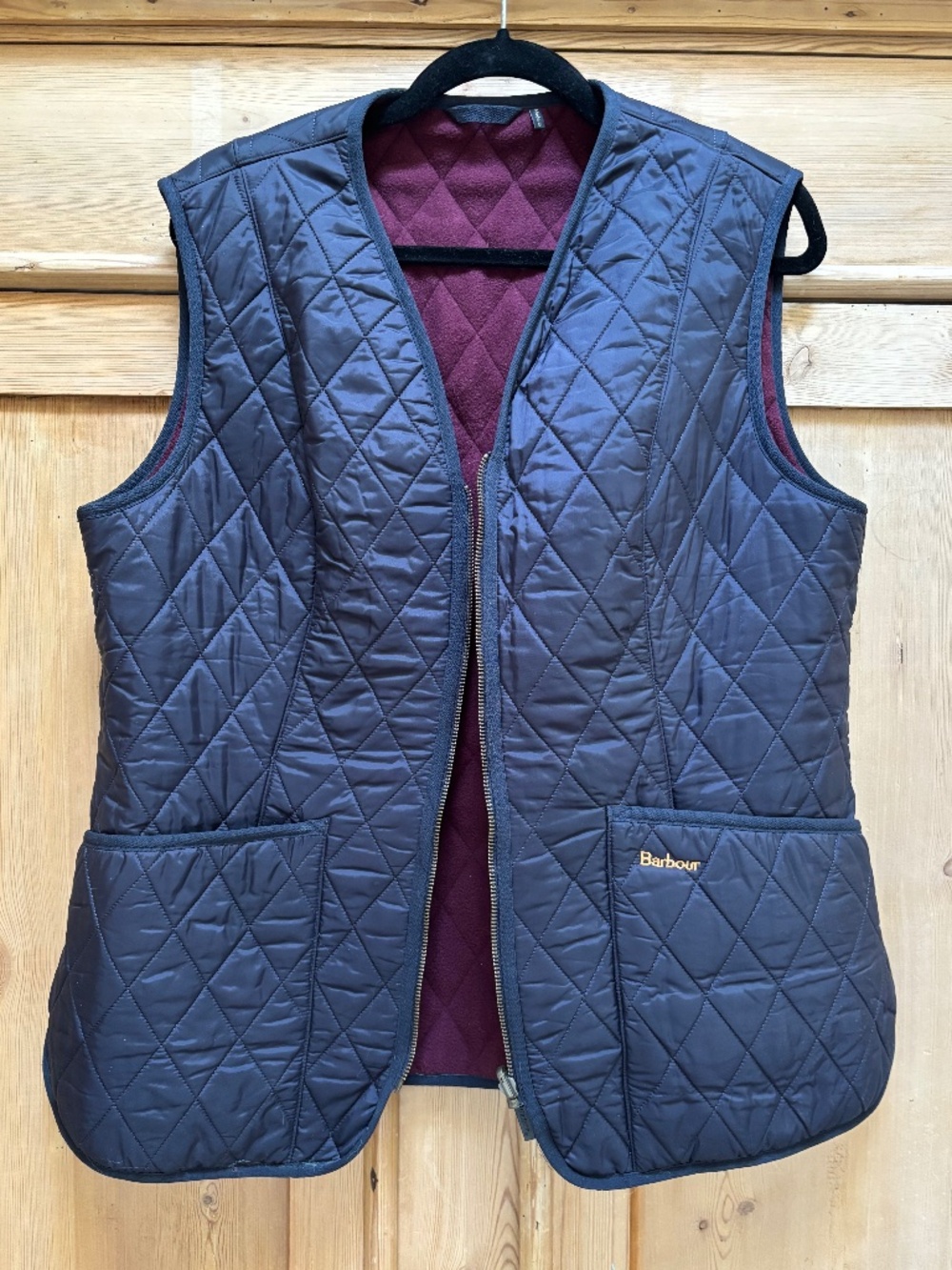 Barbour Betty Navy Blue Full Zip Fleece Lined Quilted Vest Size 14